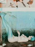  1926 air_bubbles blue_hair breasts cigarette clothing female fish french_text georges_l&eacute;onnec hair human ice ice_skating lying mammal marine merfolk nipples nude on_back sign skirt text water 