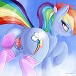  2016 absurd_res anus blush butt clothing cutie_mark dock duo equine female feral friendship_is_magic hair hi_res hooves horse legwear mammal multicolored_hair my_little_pony open_mouth outside pony pussy pussy_juice rainbow_dash_(mlp) rainbow_hair solo_focus spread_pussy spreading twiren 