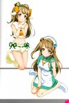  absurdres animal_costume animal_ears artist_request bell blush bow brown_eyes brown_hair hair_bow hands_together hat highres horns long_hair looking_at_viewer love_live! love_live!_school_idol_festival love_live!_school_idol_project midriff minami_kotori multiple_views non-web_source nurse_cap official_art scan sheep_costume sheep_ears sheep_horns shoes short_sleeves simple_background sitting smile stethoscope white_background 