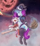  2016 alcor90 broom clothing equine female friendship_is_magic hair hat hi_res hooves horn legwear long_hair mammal melee_weapon multicolored_hair my_little_pony open_mouth outside polearm purple_hair rarity_(mlp) sibling sisters sweetie_belle_(mlp) trident two_tone_hair unicorn weapon witch_hat young 