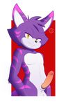  anthro balls cat cheshire_thaddeus_felonious feline fur jammiez male mammal penis pink_fur purple_fur simple_background 