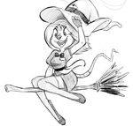  akunim anthro breasts broom clothing costume endtown female fingerless_gloves gloves greyscale halloween hat holidays holly_hollister mammal monochrome mouse rodent smile solo witch_hat 