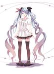  absurdres alternate_costume black_ribbon blue_hair bracelet full_body hatsune_miku highres jewelry long_hair mou_(piooooon) parted_lips pigeon-toed ribbon smile solo thighhighs thighs twintails vocaloid white_background world_is_mine_(vocaloid) zettai_ryouiki 