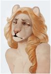  anthro feline female fur hair half-closed_eyes lion mammal nude reykat simple_background solo 