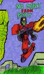  blue_eyes glass gun holding_object holding_weapon humanoid humor jumping machine male not_furry outside perceptor ranged_weapon robot simple_background solo speedfreak01 text transformers_animated weapon 