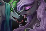  2016 begasuslu black_fur blush changeling duo equine eyes_closed female feral friendship_is_magic fur green_eyes green_hair hair horn horse jewelry mammal my_little_pony necklace nightmare_moon_(mlp) pony princess_luna_(mlp) purple_hair queen_chrysalis_(mlp) royalty saliva slit_pupils tongue tongue_out 