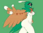  2016 anthro anthrofied areola avian beak breasts brown_feathers butt feathers female green_background green_feathers half-closed_eyes hand_on_hip looking_at_viewer lurkingtyger navel nintendo nipples nude pok&eacute;mon pok&eacute;morph red_eyes simple_background solo unknown_pokemon video_games white_feathers 
