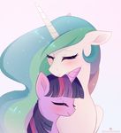  2016 blush duo equine eyes_closed female feral friendship_is_magic hair horn long_hair mammal momomistress multicolored_hair my_little_pony princess_celestia_(mlp) simple_background smile twilight_sparkle_(mlp) unicorn white_background winged_unicorn wings 