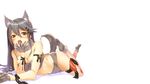  animal_ears anthropomorphism ass blush breasts brown_hair cleavage halloween haruna_(kancolle) kantai_collection kyougoku_touya long_hair navel pumpkin ribbons tail wolfgirl wristwear 