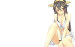  anthropomorphism bikini blush breasts brown_eyes brown_hair cleavage haruna_(kancolle) headband kantai_collection kyougoku_touya long_hair navel swimsuit white wristwear 