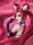  1girl alternate_costume alternate_hair_color elbow_gloves fingerless_gloves jinx_(league_of_legends) league_of_legends lipstick long_hair magical_girl makeup red_hair solo star_guardian_jinx twintails very_long_hair 