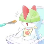  drawfag food gen_3_pokemon hands high_chair open_mouth pokemon pokemon_(creature) ralts solo spoon 