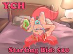  advertisement anthro bed blush breasts doughnut eating female food hair hat holidays horny looking_at_viewer naughty navel nipples nude pussy red_eyes red_hair sketch smile solo unknown_artist unknown_species ych 