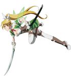  blonde_hair braid breasts cleavage full_body gloves green_eyes highres holding holding_sword holding_weapon leafa leafa_(sao:im) long_hair medium_breasts official_art pointy_ears ponytail simple_background skirt solo sword sword_art_online thighhighs twin_braids very_long_hair weapon white_background white_legwear 