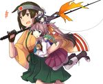  :&lt; :d ahoge beret black_hair blue_eyes blush boots brown_eyes brown_hair carrying closed_mouth commentary_request fairy_(kantai_collection) fingerless_gloves fishing_rod gloves green_hair hat headband headphones hiryuu_(kantai_collection) iwana japanese_clothes kantai_collection kazagumo_(kantai_collection) long_hair multiple_girls necktie on_head open_mouth pantyhose ponytail school_uniform scrunchie searchlight searchlight_(kantai_collection) skilled_lookouts_(kantai_collection) smile type_3_active_sonar v-shaped_eyebrows white_background 
