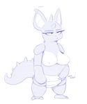  2016 anthro bored breasts claws ear_twitch female nidoqueen nintendo nipple_buldge pok&eacute;mon scratching shoutingisfun simple_background slightly_chubby unamused video_games voluptuous white_background 