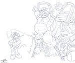  anal anal_penetration anthro armpits ballbusting balls bdsm belly big_belly bondage bound bowser brobot chain clothing cock_and_ball_torture cum cum_while_penetrated cumshot duo ejaculation engine eyes_closed fucking_machine horn human humanoid_penis koopa luigi machine male mammal mario_bros monochrome mr._l musclegut nintendo nude open_mouth orgasm paper_mario penetration penis piston robot scalie shackles sound_effects torture video_games wolfblade 