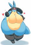  &lt;3 2016 belly big_belly big_breasts blush breasts featureless_breasts female funi huge_breasts hyper hyper_belly hyper_breasts lucario nintendo overweight pok&eacute;mon red_eyes solo thick_thighs video_games wide_hips 