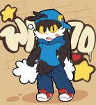  anthro balls band-aid bandage black_fur blush clothing detailed_background erection fur graffiti klonoa klonoa_(series) lagomorph male mammal oob open_mouth penis penis_tip teeth yellow_eyes 