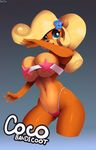  2016 anthro bandicoot big_breasts black_nose blonde_hair breasts clothed clothing coco_bandicoot crash_bandicoot_(series) don_ko female flower flower_in_hair gradient_background hair hi_res long_hair looking_at_viewer mammal marsupial navel plant simple_background solo video_games 