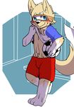  anthro ball barefoot blush canine clothed clothing clothing_lift eyewear fifa front_view full-length_portrait goggles looking_away low-riding male mammal mascot navel portrait saku1saya shirt shirt_lift soccer_ball solo sweat tongue tongue_out walking wolf zabivaka 