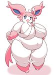  2016 anthro big_breasts blush breasts eeveelution female funi huge_breasts looking_at_viewer nintendo open_mouth overweight pok&eacute;mon sylveon thick_thighs video_games wide_hips 