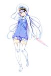  boots full_body gradient_hair hat holding island_(game) kuuchuu_yousai light_blue_hair long_hair long_sleeves looking_at_viewer multicolored_hair neck_ribbon official_art ohara_rinne ribbon silver_hair simple_background solo thigh_boots thighhighs umbrella white_background white_footwear white_legwear yellow_eyes zettai_ryouiki 