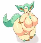  2016 big_breasts big_butt blush breasts butt eeveelution featureless_breasts female funi huge_breasts huge_butt leafeon nintendo open_mouth pok&eacute;mon solo thick_thighs video_games wide_hips 