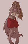  anthro bandage breasts brown_fur canine chest_tuft clothing embarrassed female fur invalid_tag keidran mammal natani shorts simple_background tuft twokinds wolf 