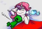  ambiguous_gender bedding blanket creeper duo equine female friendship_is_magic green_eyes hair hooves horn lying mammal minecraft my_little_pony simple_background sleeping suplolnope sweetie_belle_(mlp) unicorn video_games white_background 