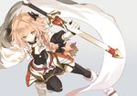  all_male armor astolfo boots braids cape dress elbow_gloves fate/grand_order fate_(series) garter_belt gloves long_hair male pink_eyes pink_hair ponytail shiromiso stockings sword thighhighs trap weapon 