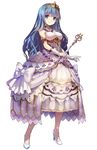  blue_eyes blue_hair bow character_request cinderella_(grimm) dress full_body gem gloves grimms_notes high_heels highres holding hosato_mikine image_sample jewelry long_hair looking_at_viewer simple_background sleeveless smile solo standing tiara twitter_sample wand white_background white_gloves 
