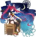  1girl alternate_costume alternate_hair_color elbow_gloves fingerless_gloves jinx_(league_of_legends) league_of_legends long_hair magical_girl moon red_hair sitting solo star_guardian_jinx thighhighs twintails very_long_hair wings 