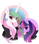  2016 alpha_channel bubble_gum clothed clothing duo equine female feral friendship_is_magic hair hi_res horn long_hair mammal momomistress multicolored_hair my_little_pony princess_celestia_(mlp) purple_eyes twilight_sparkle_(mlp) unicorn 