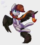  black_feathers blue_eyes equine fan_character feathered_wings feathers feral fur hooves mammal my_little_pony nude pegasus purple_fur scarf simple_background solo suplolnope white_background wings 