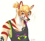  blonde_hair canine cigarette dog hair jexxter_black_(character) looking_at_viewer mammal orange_eyes ponytail shaza_(artist) solo stripes tattoo wolf 