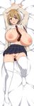  arms_up bed_sheet blush breasts brown_hair dakimakura full_body hair_ornament hairclip heart heart_hair_ornament highres huge_breasts legs lying narusawa_ryouka necktie nipples occultic;nine on_back open_clothes open_mouth open_shirt panties panty_pull plaid plaid_skirt pussy school_uniform shirt short_hair skirt solo striped striped_neckwear thighhighs thighs toudori underwear white_legwear white_panties 