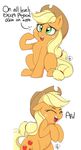  2016 applejack_(mlp) blonde_hair cowboy_hat cutie_mark dialogue earth_pony english_text equine eyes_closed female feral freckles friendship_is_magic green_eyes hair hat horse mammal my_little_pony navel notenoughapples open_mouth pony solo text 