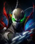  cape chain glowing glowing_eyes green_eyes mask skull spawn spawn_(spawn) superhero 