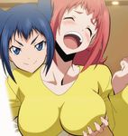  3girls animated animated_gif blue_hair breast_grab breasts keijo!!!!!!!! large_breasts multiple_girls purple_hair red_hair rikudo_rin stitched subtitled toyoguchi_non 