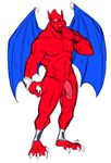  anthro balls demon demon&#039;s_crest fangs firebrand gargoyle humanoid humanoid_penis male mammal nude pecs penis red_arremer red_balls red_skin simple_background smile solo teeth tongue uknown_artist video_games wings 