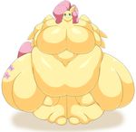  2016 belly big_belly big_breasts blue_eyes breasts featureless_breasts female fluttershy_(mlp) friendship_is_magic funi huge_breasts hyper hyper_belly hyper_breasts looking_at_viewer my_little_pony smile solo thick_thighs wide_hips 