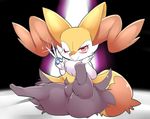  2016 ambiguous_gender big_butt blush braixen butt featureless_crotch funi looking_at_viewer nintendo one_eye_closed pok&eacute;mon scissors seductive smile solo spreading video_games wink 