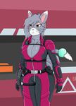  anthro big_breasts bodysuit breasts clothed clothing female fur glameow hair half-closed_eyes nintendo pok&eacute;mon skinsuit smile solo standing tacodragon tight_clothing video_games 