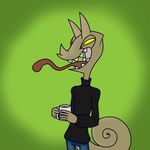  animated anthro beverage chameleon clothed clothing coffee lizard male open_mouth parasin reptile scalie sharp_teeth smile solo teeth tongue tongue_out 