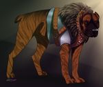 ambiguous_gender armor battle_ready belt black_nose brown_fur canine collar corsicus_(character) dog feral fur leather leather_belt mammal mastiff multiple_belts shaza_(artist) spiked_collar spikes 