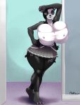  absurd_res anthro big_breasts breasts cleavage clothed clothing erect_nipples female hi_res huge_breasts looking_at_viewer mammal nipples panda plankboy skirt solo ursine 