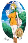  anthro big_breasts blonde_hair blush boots breasts cape carrot_(one_piece) clothing female footwear fur hair hat huge_breasts knyrs lagomorph mammal minkmen_(one_piece) nipple_bulge one_piece rabbit smile straw_hat white_fur 