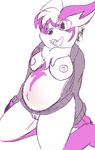  azuraracon belly big_belly breasts clothed clothing fangs female jacket kneeling mai_(zangoose) markings monochrome nintendo nipples partially_clothed pok&eacute;mon pregnant pussy sketch smile unzipped_jacket video_games zangoose zipper 