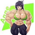  1girl abs black_hair breasts devmgf extreme_muscles female muscle smile solo 